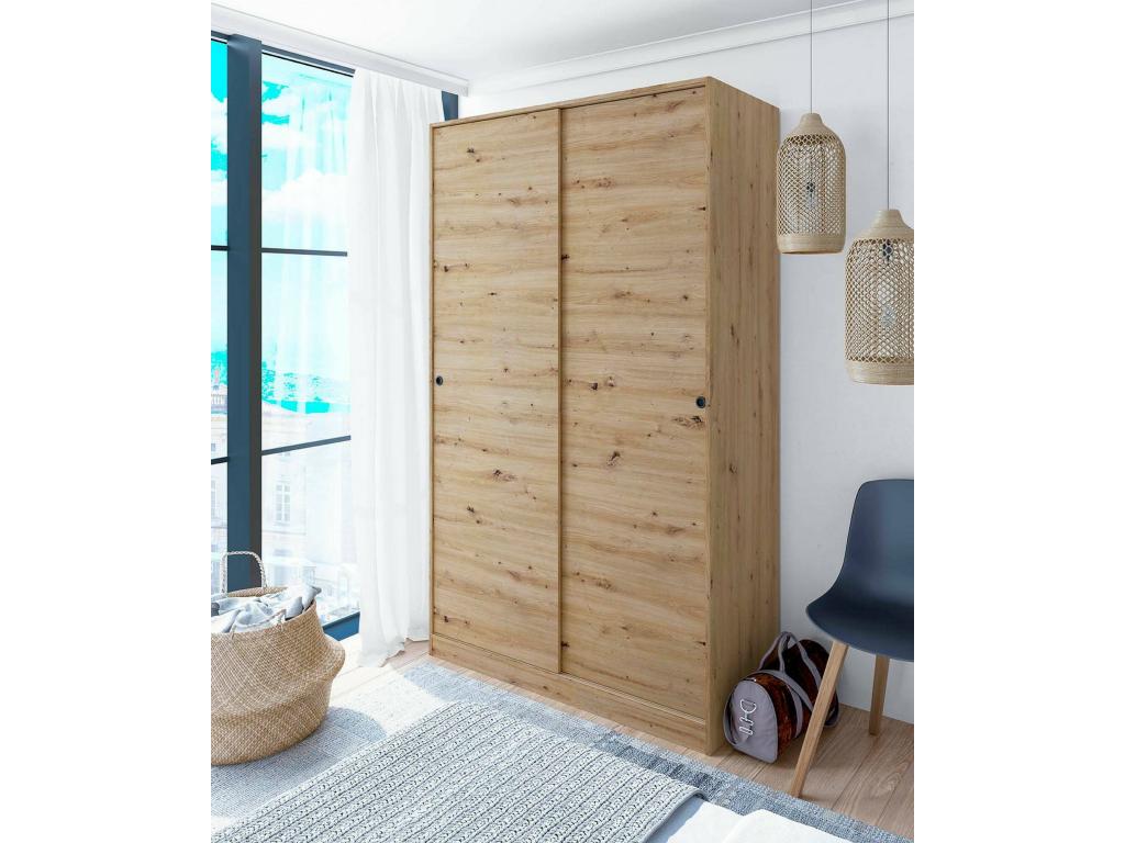 Homelumiere Wardrobe, Bedroom Wardrobe with 2 Sliding Doors, Wardrobe with 4 Shelves and Clothes Rail, 120x50x200 cm, Nodi Oak