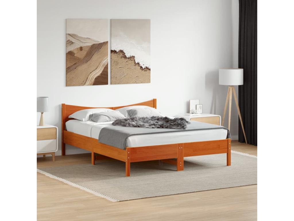 Bed frame without mattress, brown wax finish, 150x200cm, solid pine wood, 49326ELMO