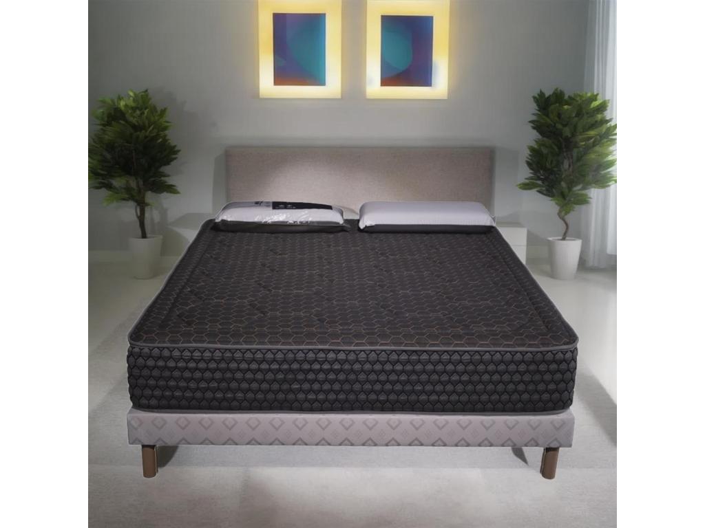 Bohometop Black Memory Foam Mattress Set - 160x200 - 2 Pillows 70x40 - White Bed Base 82840RDIG