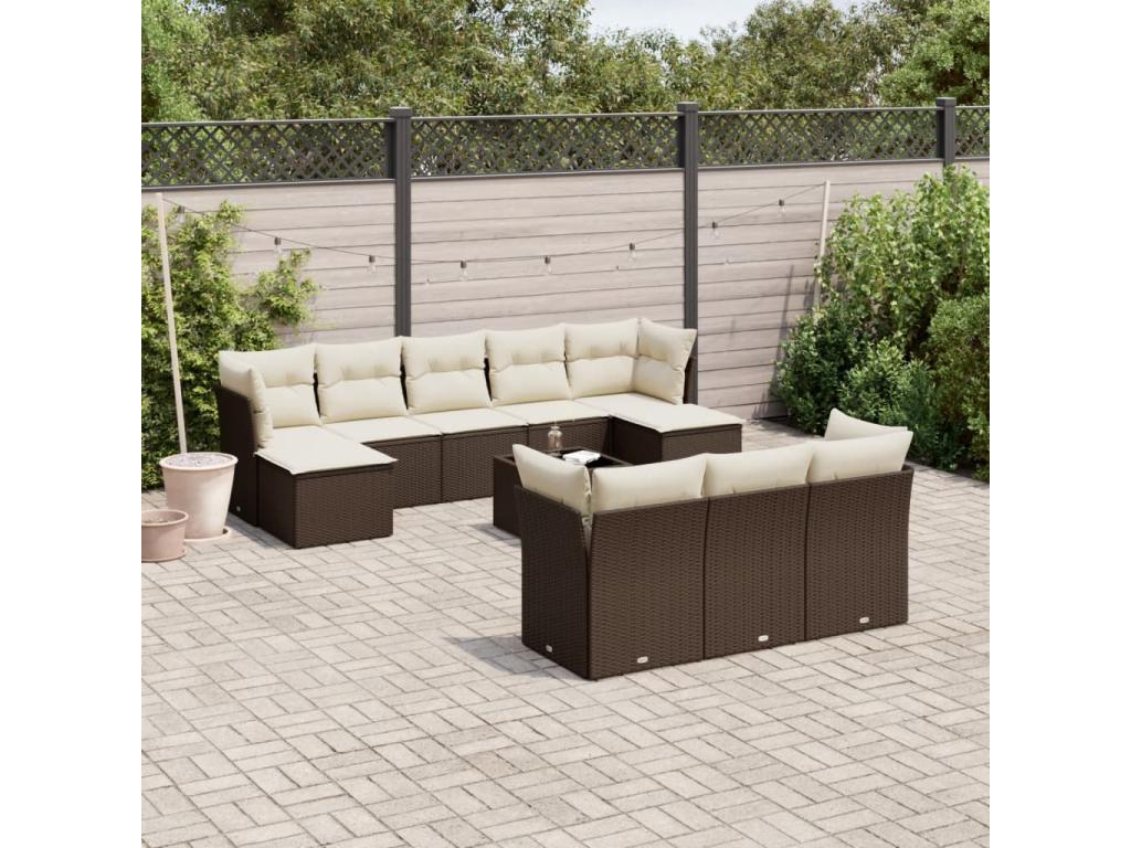 11-piece brown resin wicker garden furniture set with cushions 42501DDQE