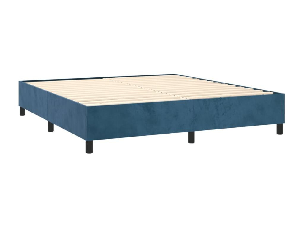 Upholstered bed base and mattress, dark blue, 180x200cm, velvet, 44194WNBZ