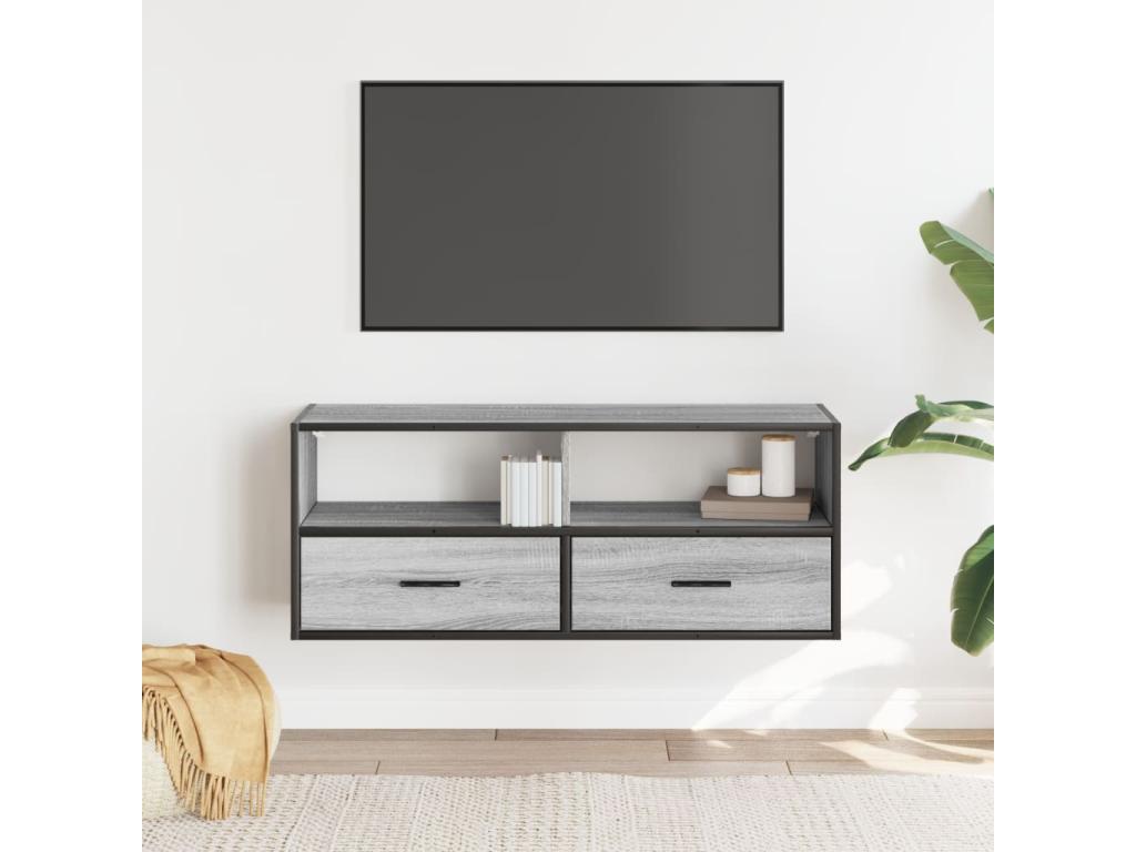 Bohometop TV stand, grey, 100x31x39.5 cm, engineered wood and metal, 99856EYTN