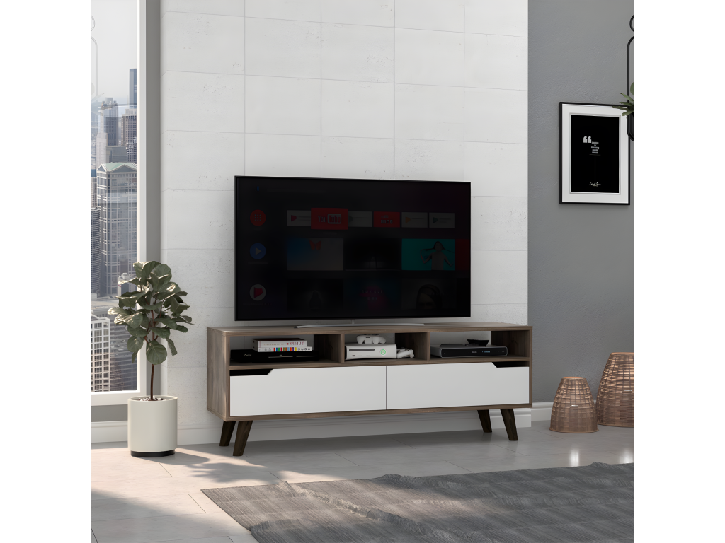 Bohometop TV cabinet with lower shelves, 51 cm W x 39 cm D x 137 cm H, walnut/white, 47400IHBN
