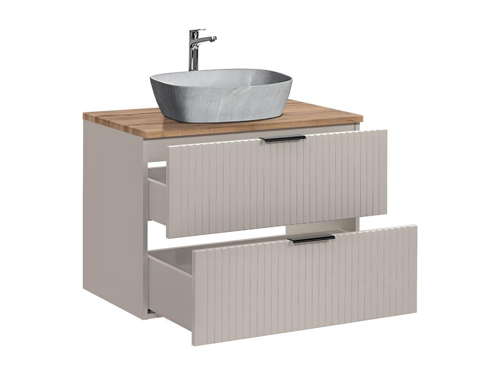 Bohometop Cashmere Wood and Stone Effect 80cm Single Sink Vanity Unit and Tall Cabinet 84480WMFM