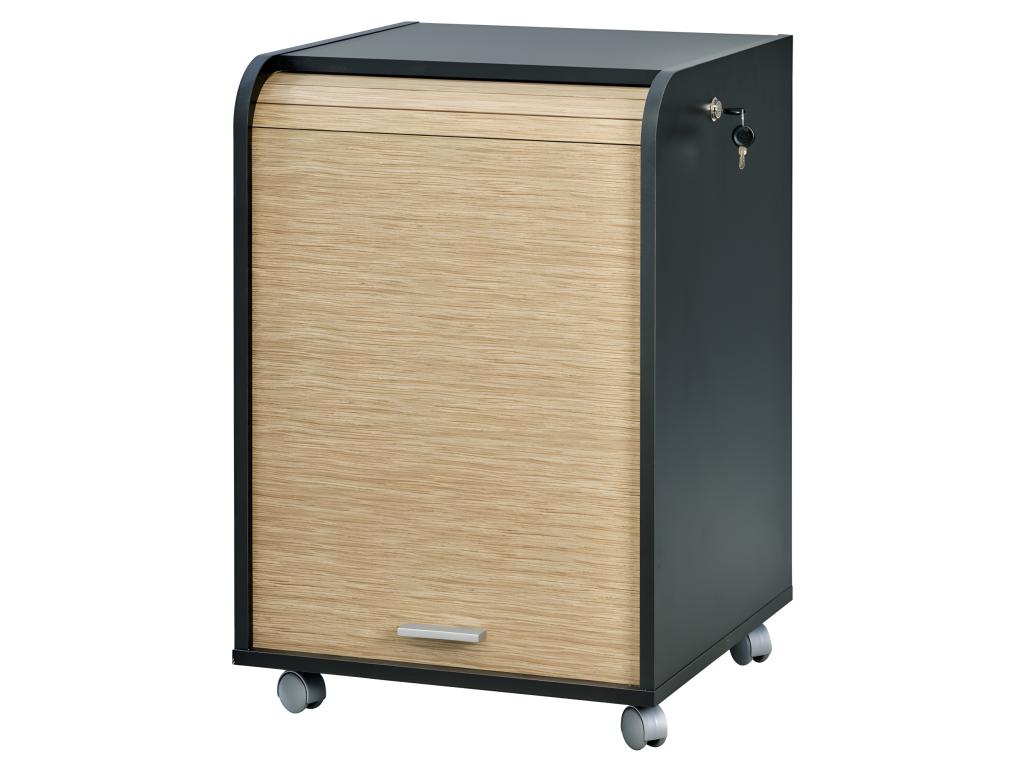 Two-tone black office pedestal with sliding door - Natural Oak finish 64647EMQH