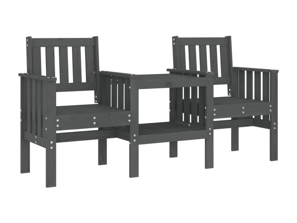 Garden bench with 2-seater table, grey solid pine wood 86828YPCW