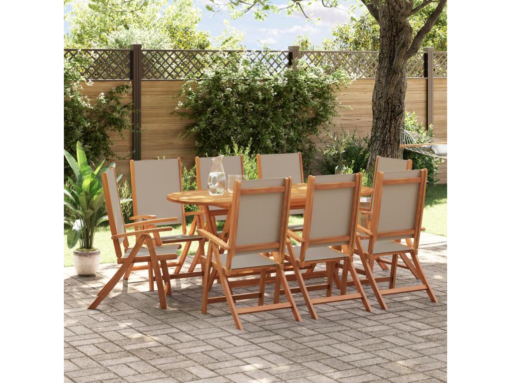 Homelumiere 9-piece garden dining set, solid wood and textilene