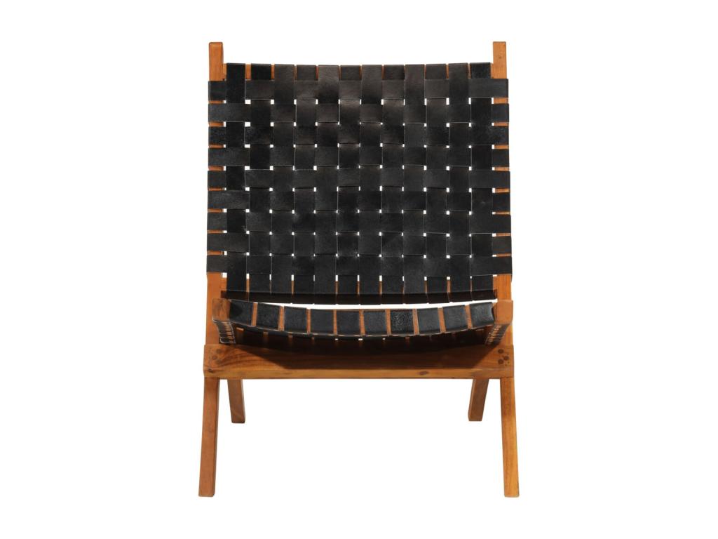 Black folding relaxation chair in genuine leather