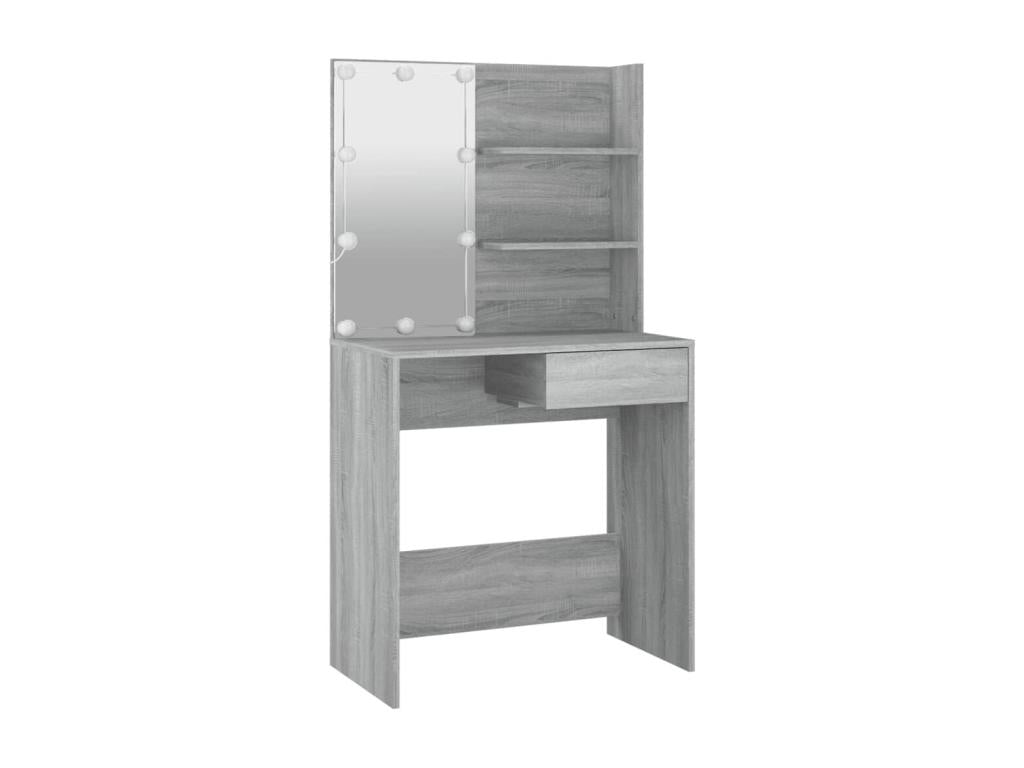 Dressing table set with LED lighting, Homelumiere grey engineered wood