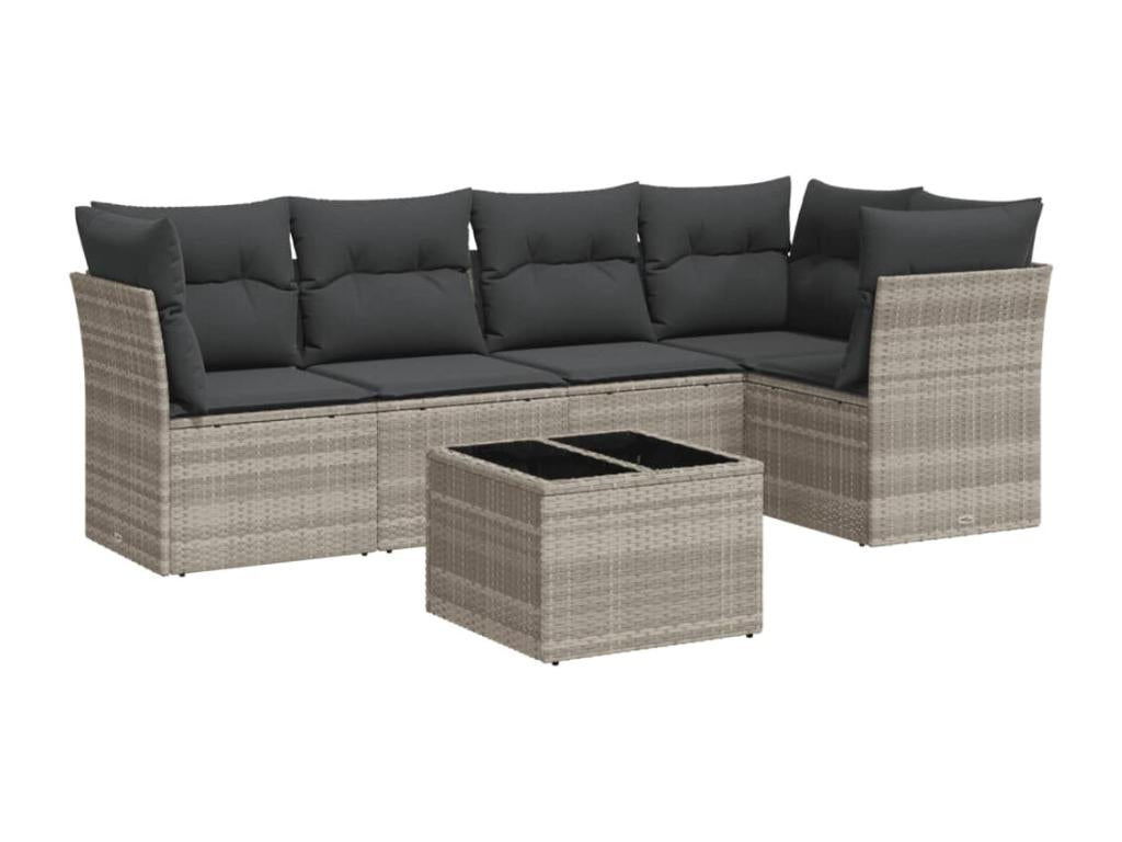 6-piece garden furniture set with light grey cushions, woven resin 65165LOFB