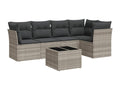 6-piece garden furniture set with light grey cushions, woven resin 65165LOFB