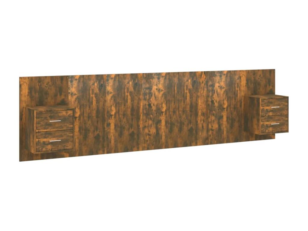 Headboard with cabinets, smoked oak, engineered wood