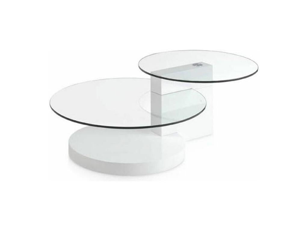 Round coffee table with tempered glass top and white lacquered wood legs Bohometop-Bohometop 63249NSZT