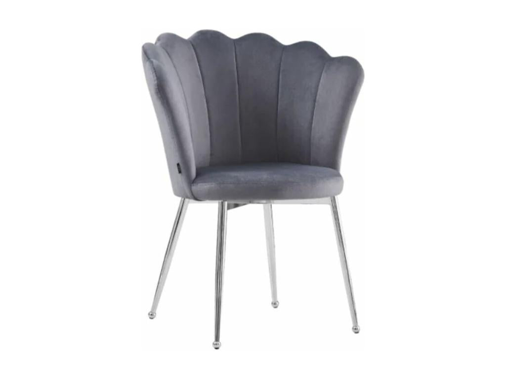 Modern velvet chair with chrome metal legs, Petal - Set of 2 - Grey 97006MWYY
