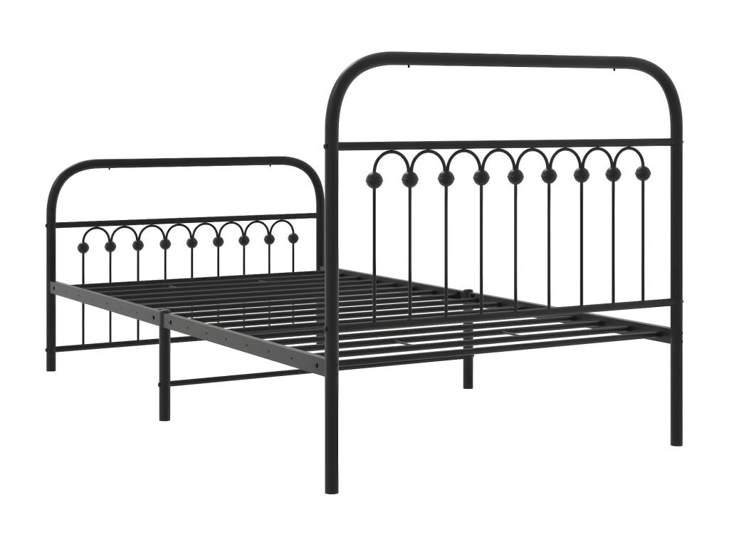 Black metal bed frame with headboard/footboard, 100x190 cm