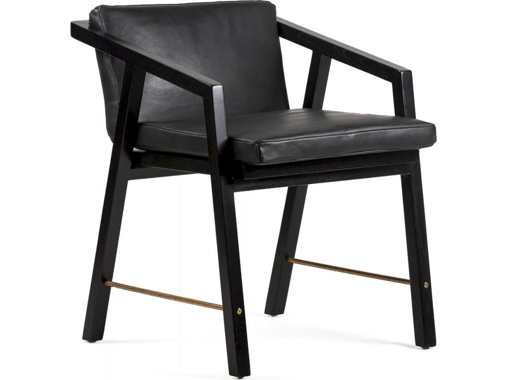 Teak Wood/Leather/Metal Armchair -- Black/Gold