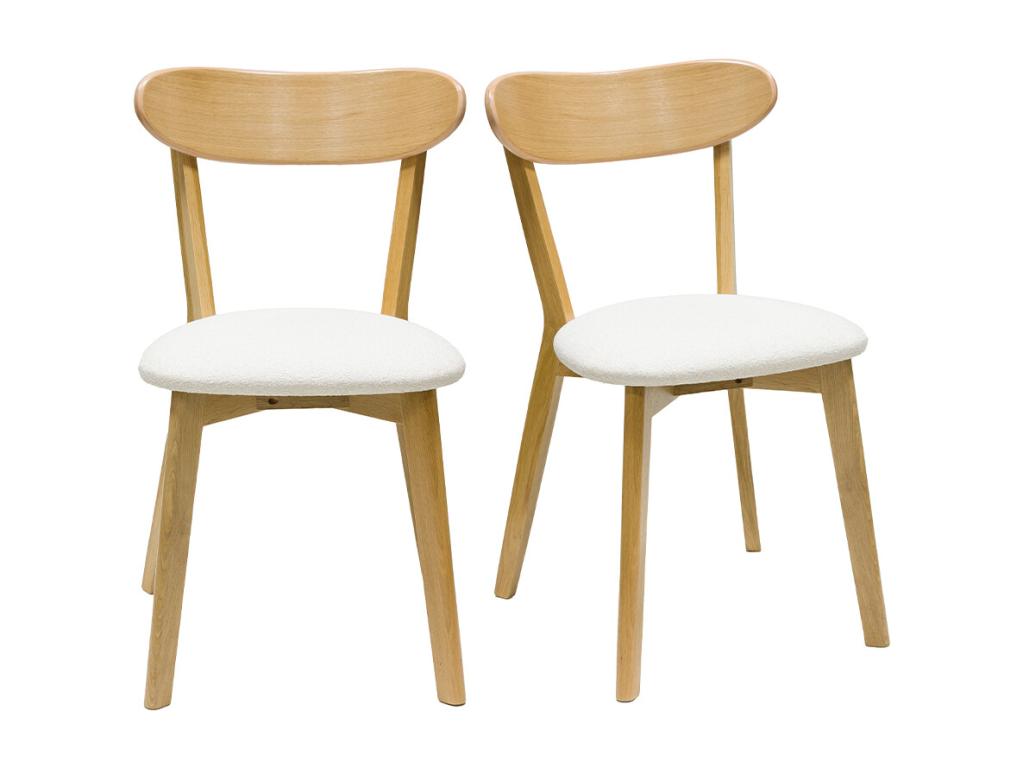 Vintage chairs in light oak wood and white bouclé wool-effect fabric, set of 2 Bohometop 37271HFFE