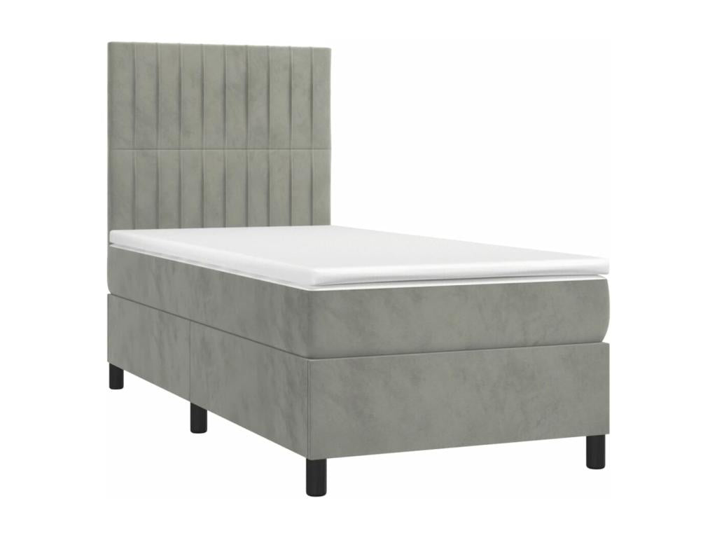 Upholstered bed base and mattress, light grey, 80x200 cm, velvet, 37519TIRM