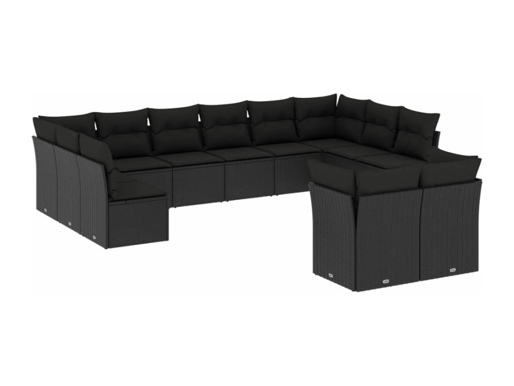12-piece garden furniture set with cushions, black resin wicker, 86530VYZQ