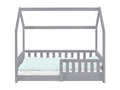 Children's bed with anti-fall mattress, pine wood bed, house-shaped grey bed, 70x140 cm