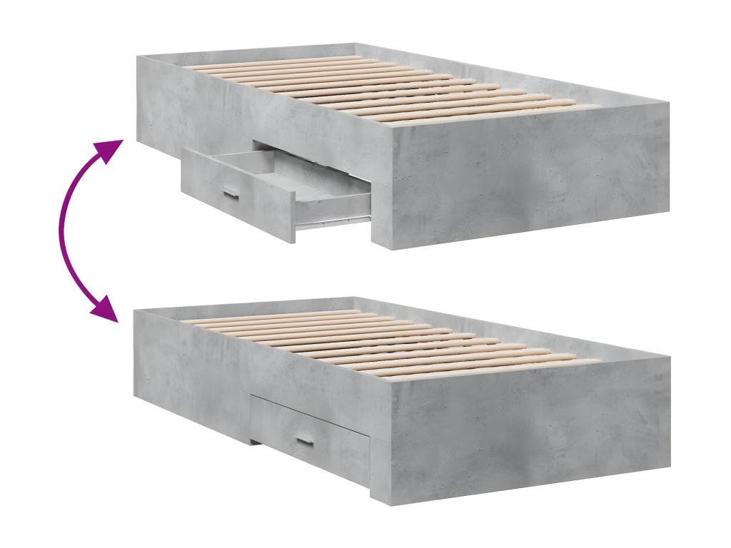 Bed frame and drawers, concrete grey, 90x190 cm, engineered wood, 55433NGHK