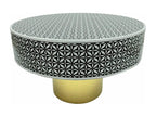 Homelumiere style round coffee table, 71cm, Homelumiere geometric pattern, black and gold legs