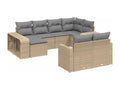 10-piece garden furniture set with cushions, beige woven resin, 28228VZOL