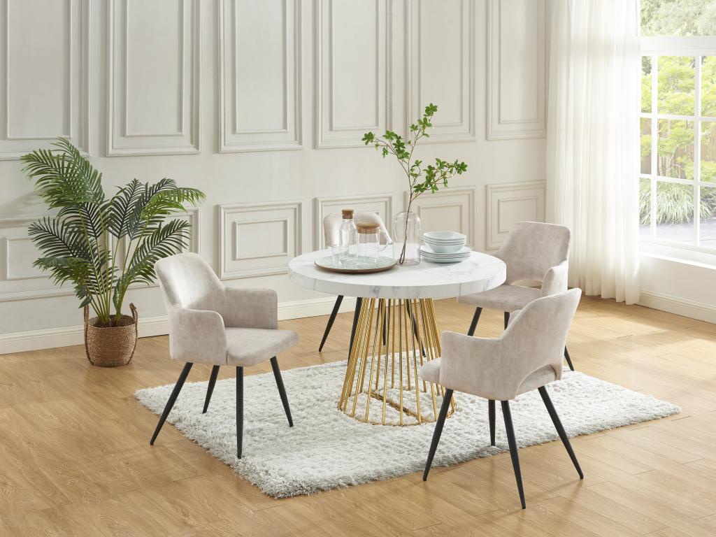 Extendable dining table for 2 to 12 people in MDF and steel - White and gold marble effect - Bohometop 25881TJSL