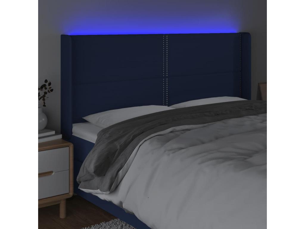 Blue LED Headboard 183x16x118/128 cm Fabric