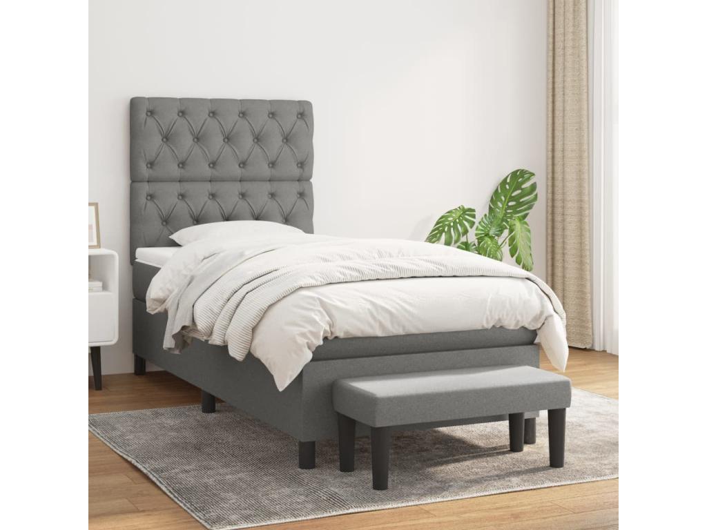 Bohometop bed base with mattress, dark grey, 80x200 cm, fabric, 27467XXMW