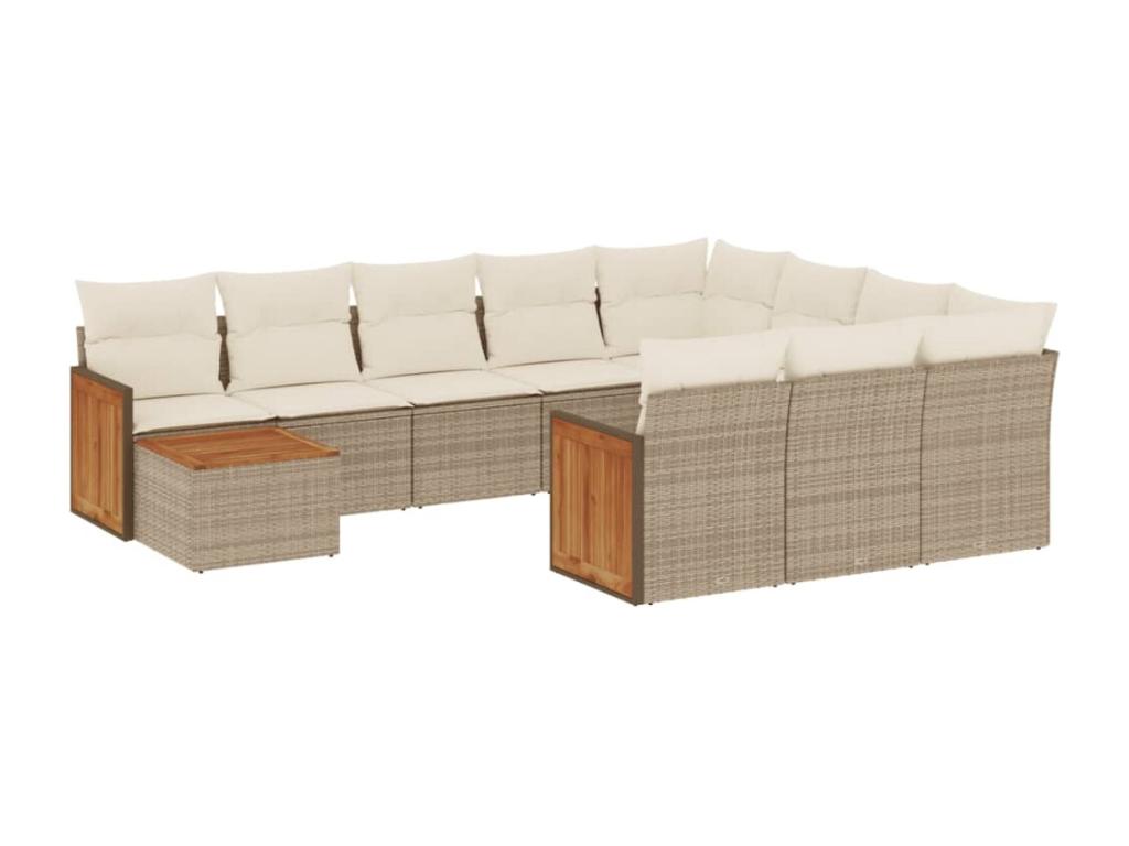 11-piece garden furniture set with beige resin wicker cushions