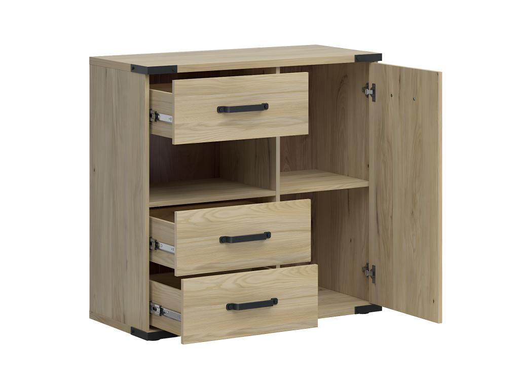 Bohometop 3-Drawer 1-Door Chest of Drawers, Wood and Black, 91913BKPZ