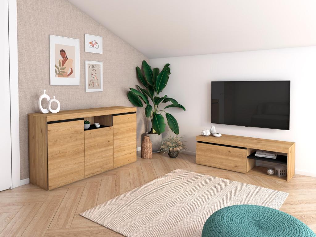 Bohometop dining room set, sideboard/TV stand, 120cm, black oak, 37277NZMX