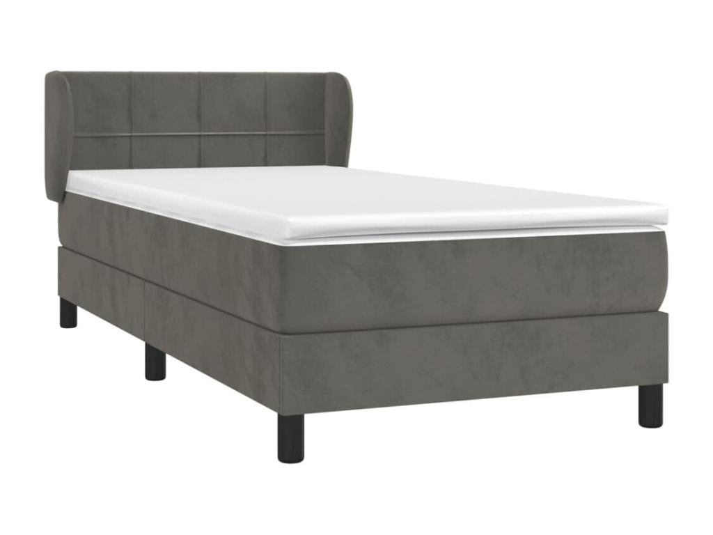 Upholstered bed base and mattress, Dark Grey, 80x200 cm, Velvet