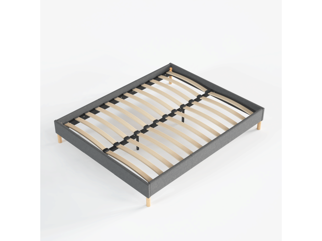 Bed base 160x200 cm, Grey fabric upholstery, Wooden legs, 68685KTRR