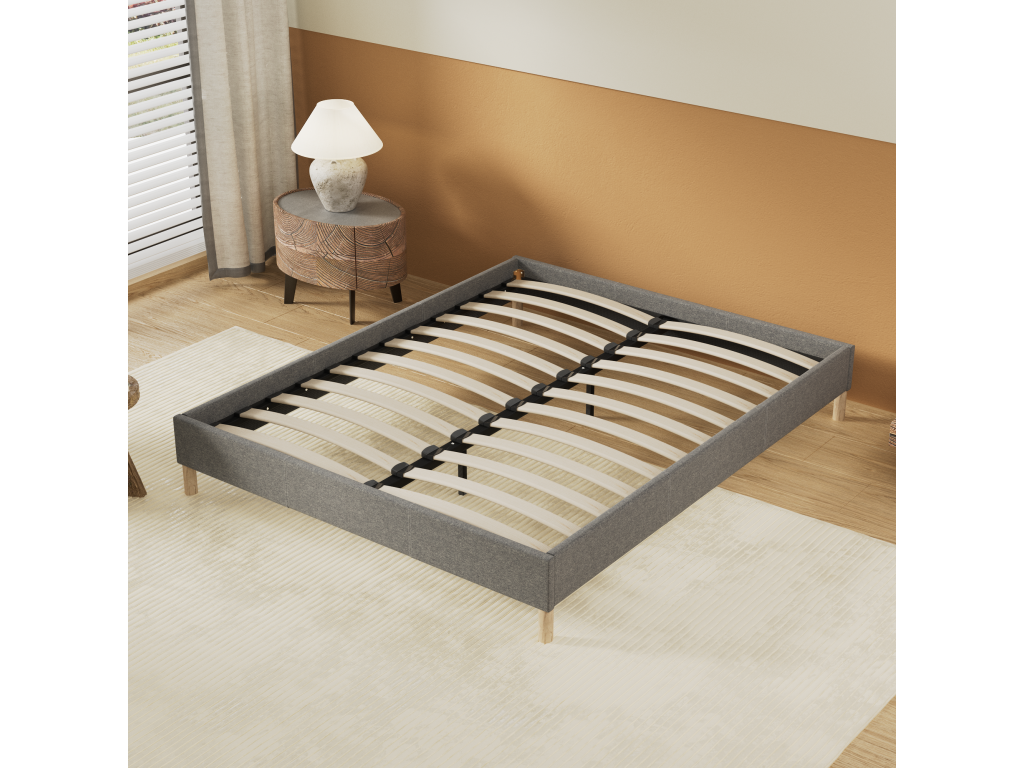 Bed base 160x200 cm, Grey fabric upholstery, Wooden legs, 68685KTRR