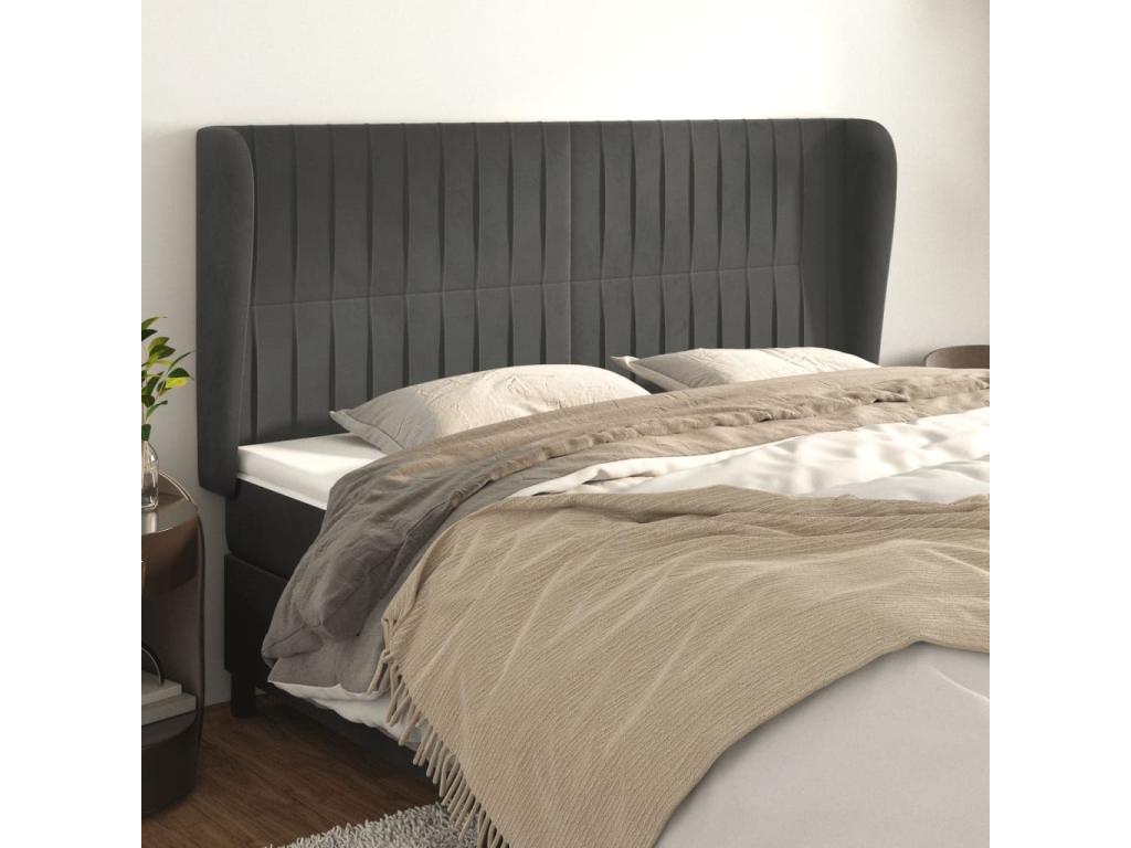Headboard with wings, Dark Grey, 163x23x118/128 cm, Velvet, 76236LZOZ