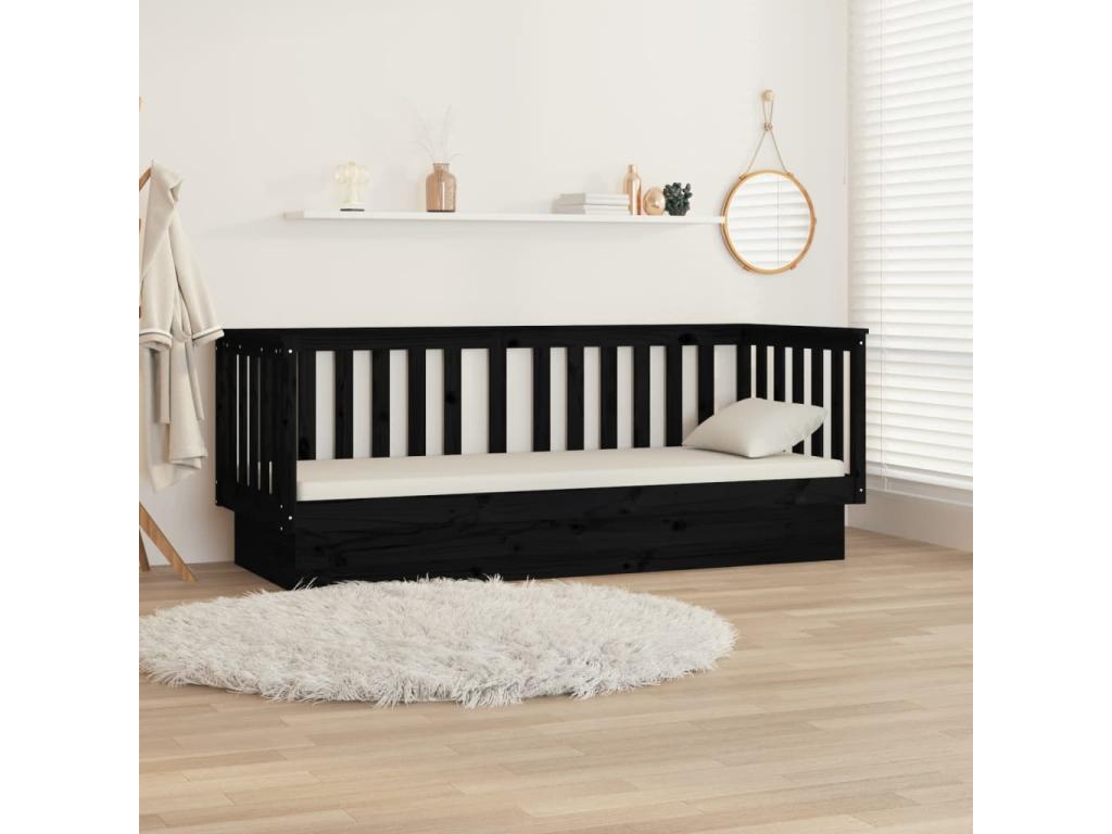 Daybed without mattress, black, 90x190 cm, solid pine wood, 25987PFBI