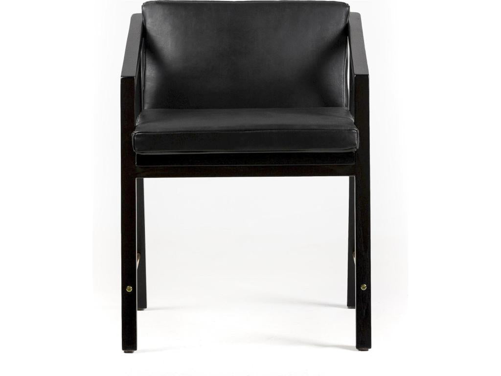 Teak Wood/Leather/Metal Armchair -- Black/Gold