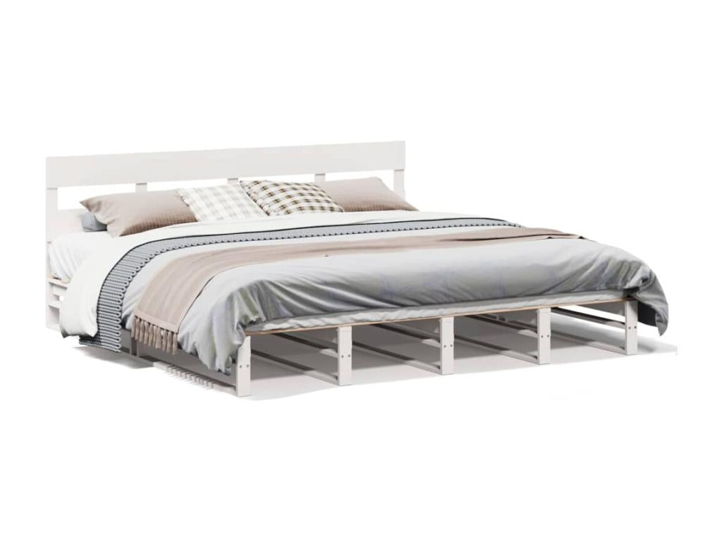 White bed frame without mattress, 200x200 cm, solid pine wood