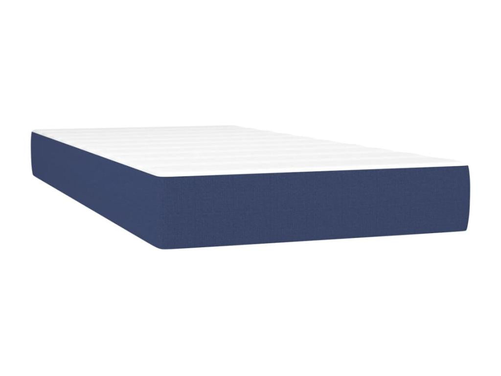 Upholstered bed base and mattress with blue LED lighting, 200x200 cm, fabric