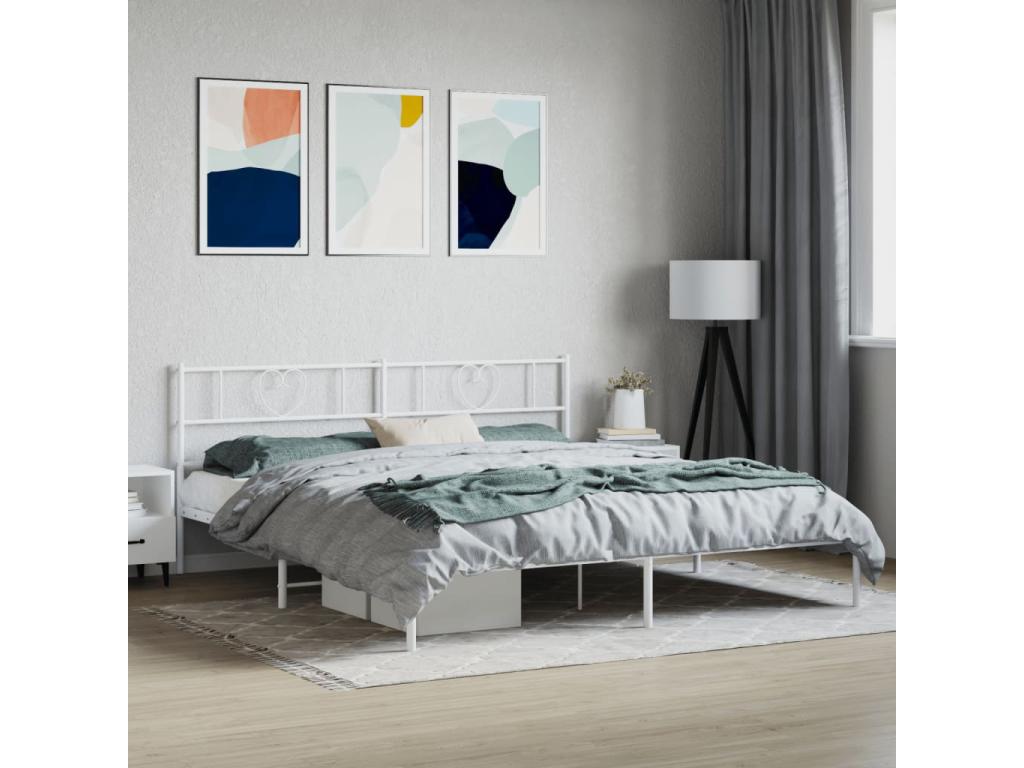 Metal bed frame with white headboard, 193x203 cm, 72343ZPWQ