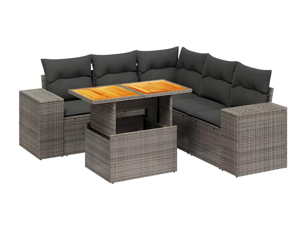 6-piece garden furniture set with grey resin wicker cushions