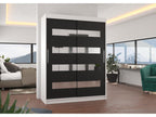 Homelumiere 150cm White Bedroom Wardrobe with 2 Sliding Black Doors and Horizontal Mirrors