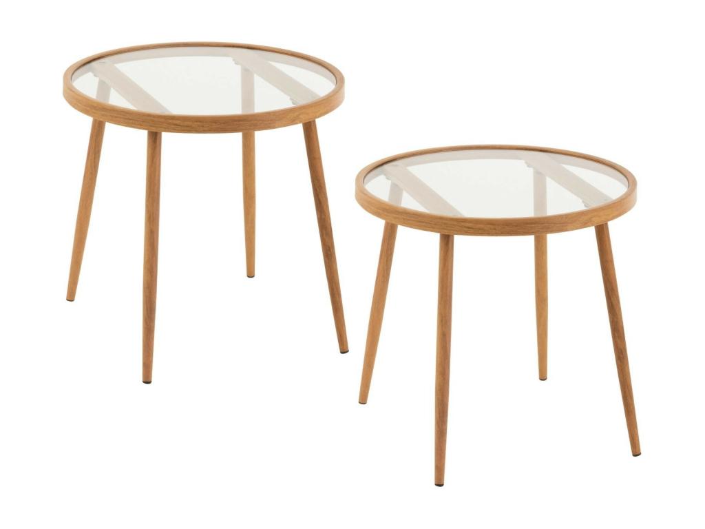 Round coffee table in metal and glass, D50, set of 2 - Homelumiere