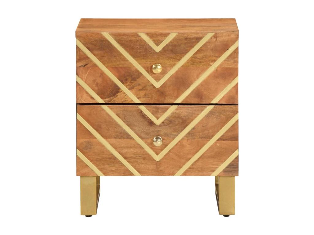 Brown and black bedside table made of solid mango wood