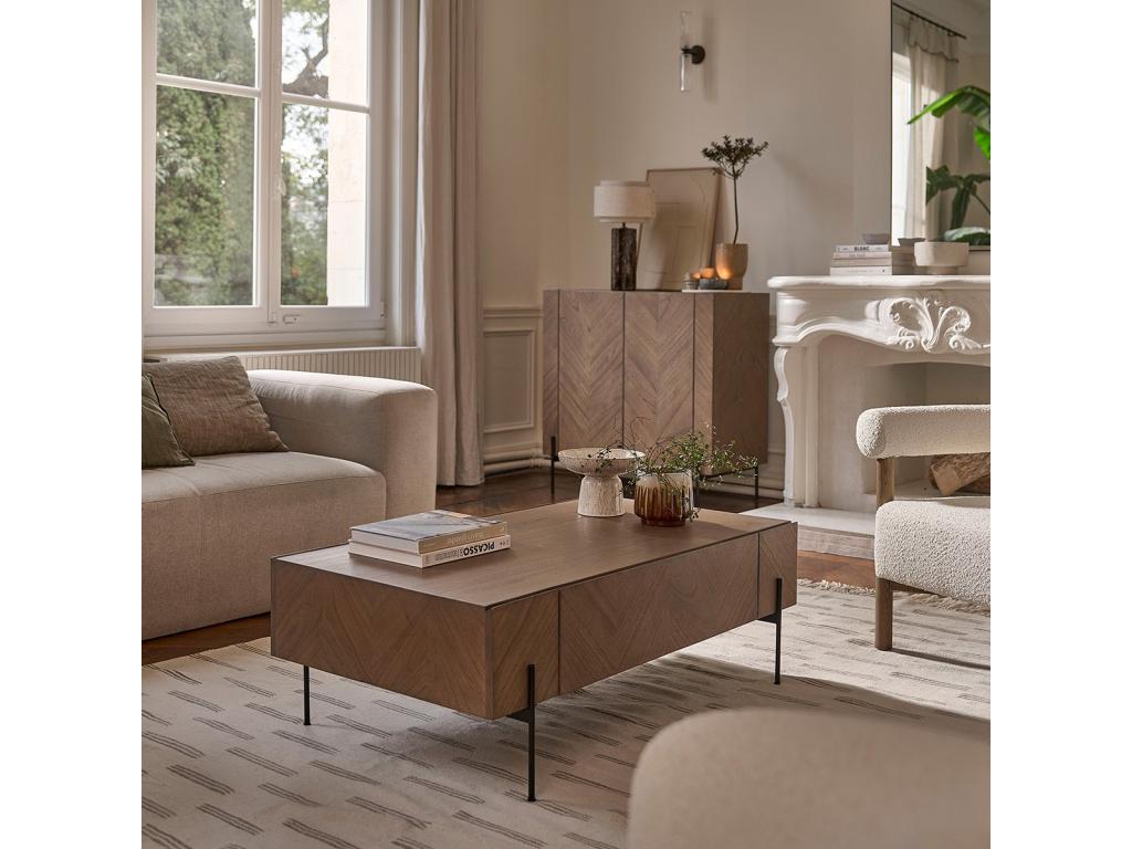 Bohometop coffee table in solid wood with metal legs, 120 cm, 85019MSAS