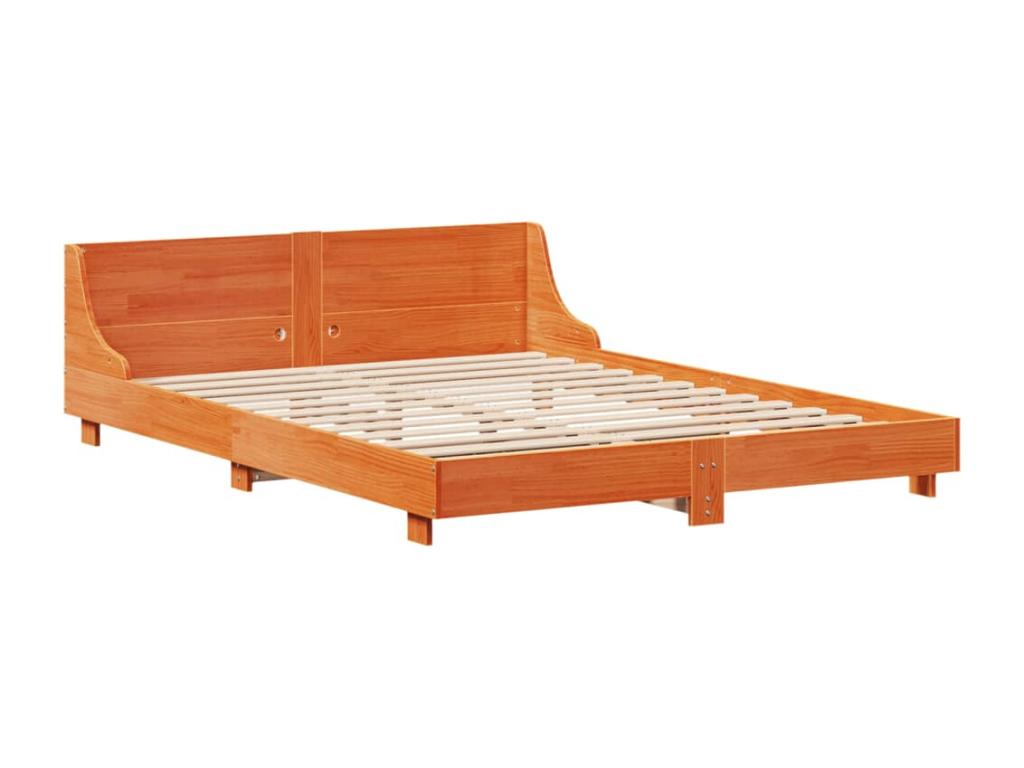 Bed frame without mattress brown wax 120x190cm solid pine wood