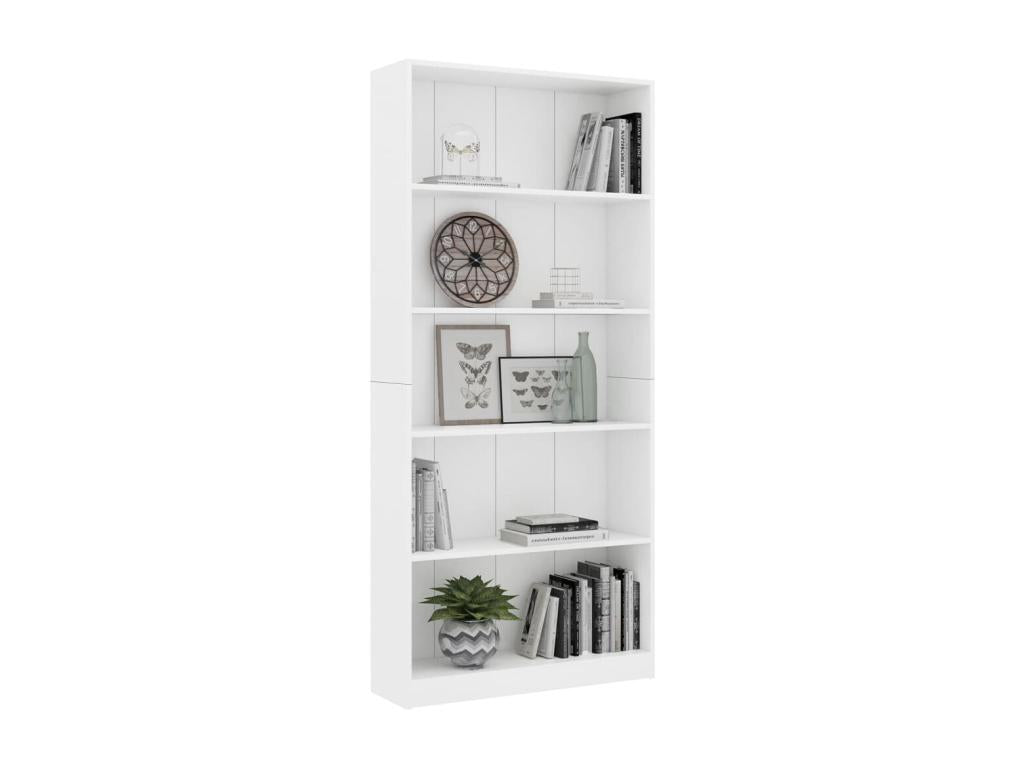 5-Tier Bookshelf, White, 80x24x175 cm, Chipboard