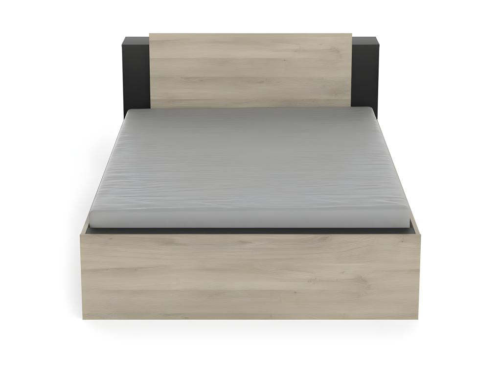 Bed frame with storage 140x190/200 Black/Light Oak - Delimoa - W 144.5 x D 227 x H 87.5 cm 15784NVJD